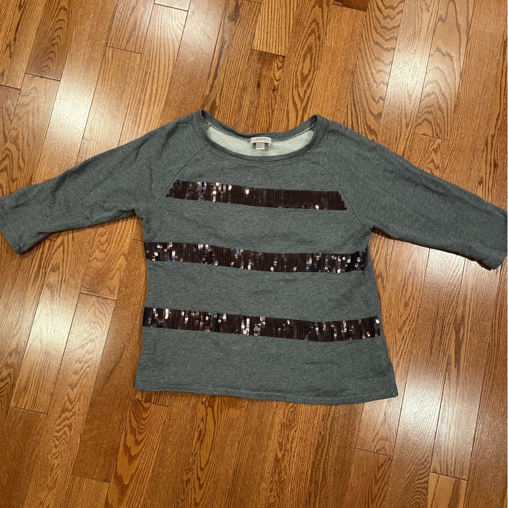 LOFT Gray Sweater with Black Sequin Stripes
